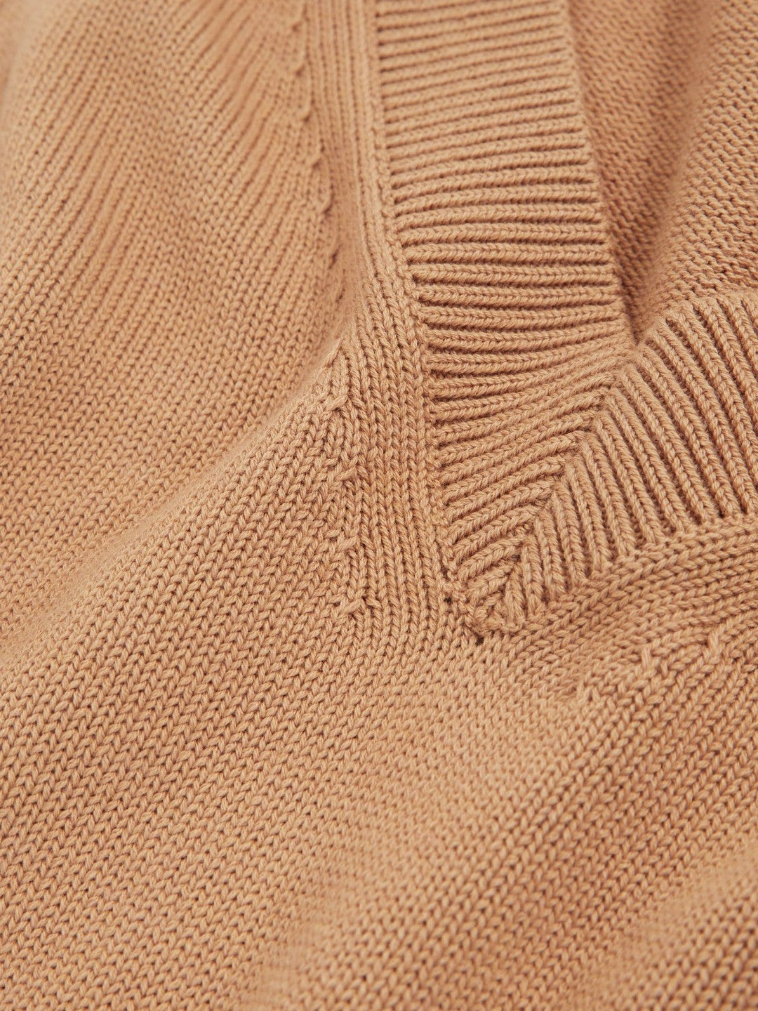 Cotton-Wool Knit V-Neck Top Camel | Womens