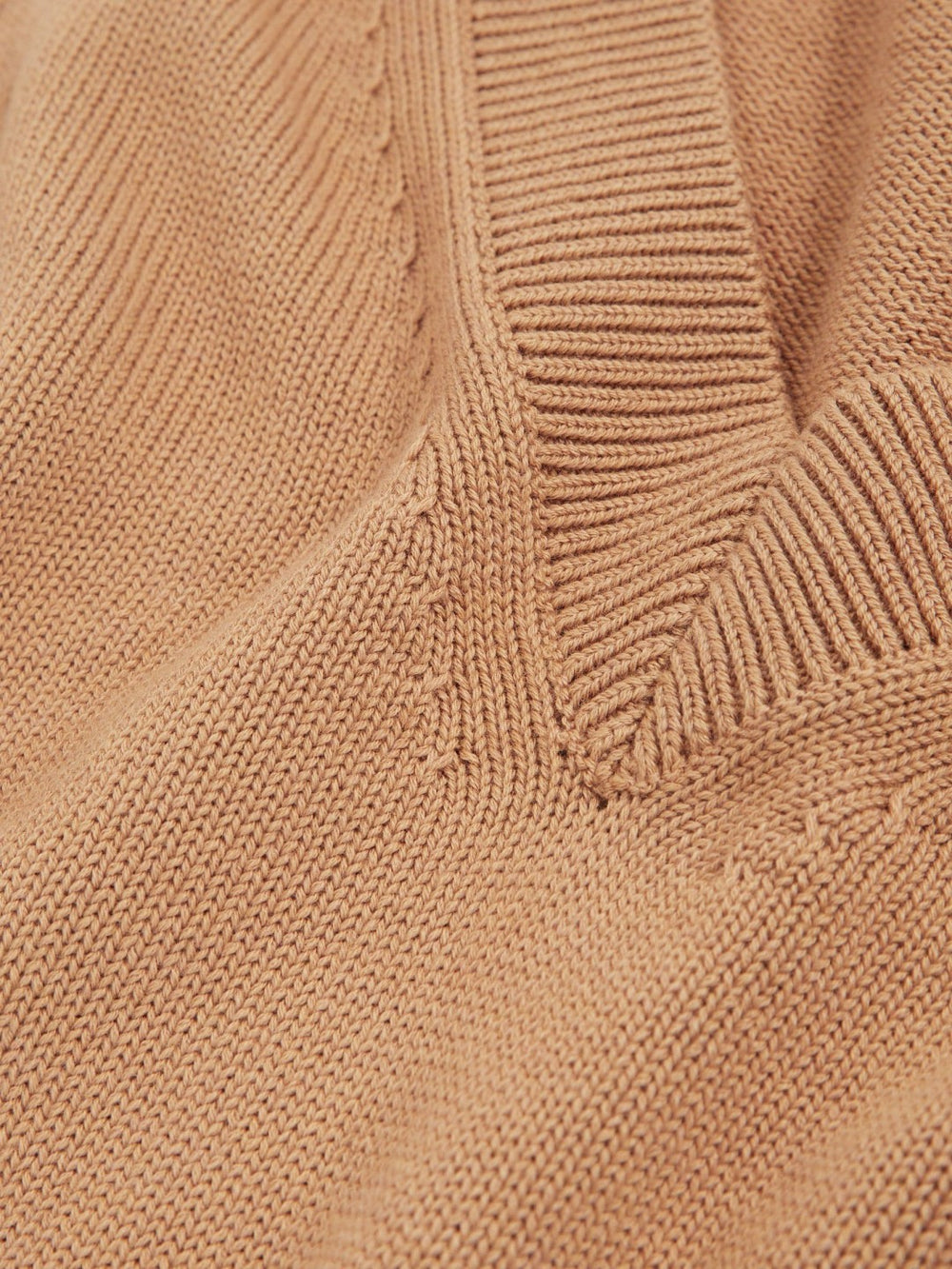 Cotton-Wool Knit V-Neck Top Camel | Womens
