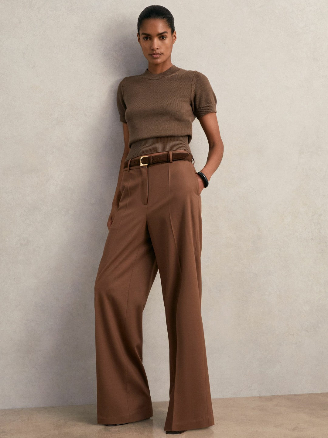 Cotton And Wool Crew-Neck Top Brown | Womens