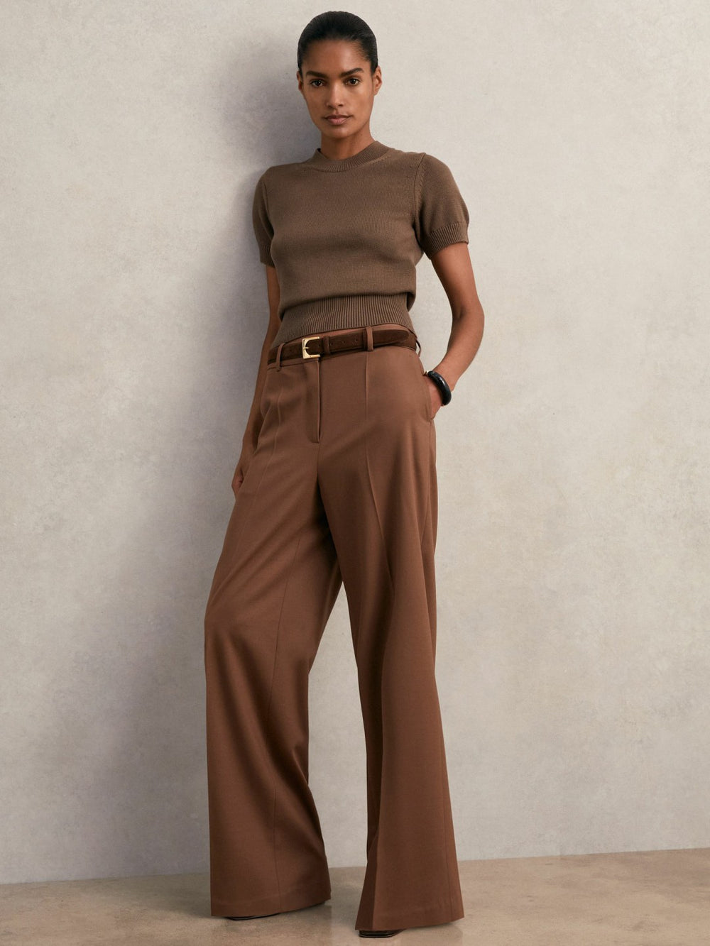Cotton And Wool Crew-Neck Top Brown | Womens