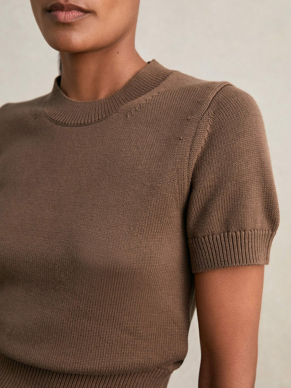 Cotton And Wool Crew-Neck Top Brown | Womens