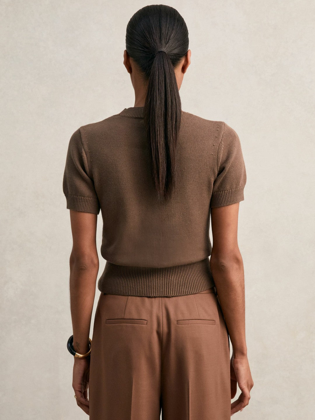 Cotton And Wool Crew-Neck Top Brown | Womens