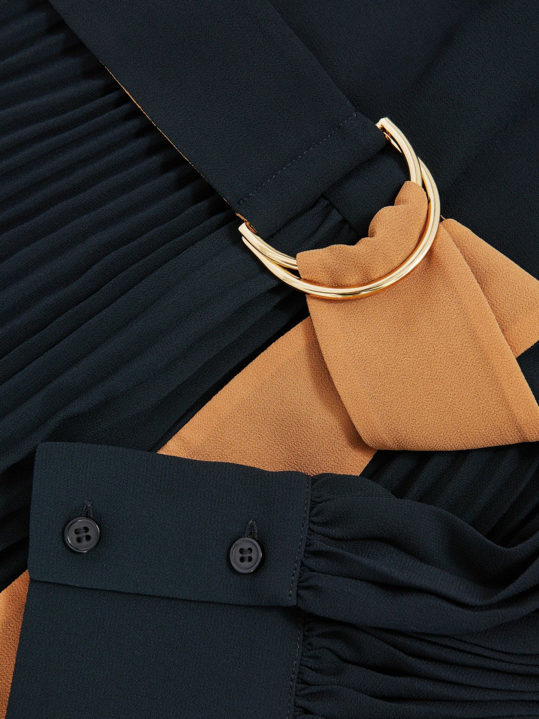 Colour-Block Pleated Midi Dress Navy/Camel | Womens