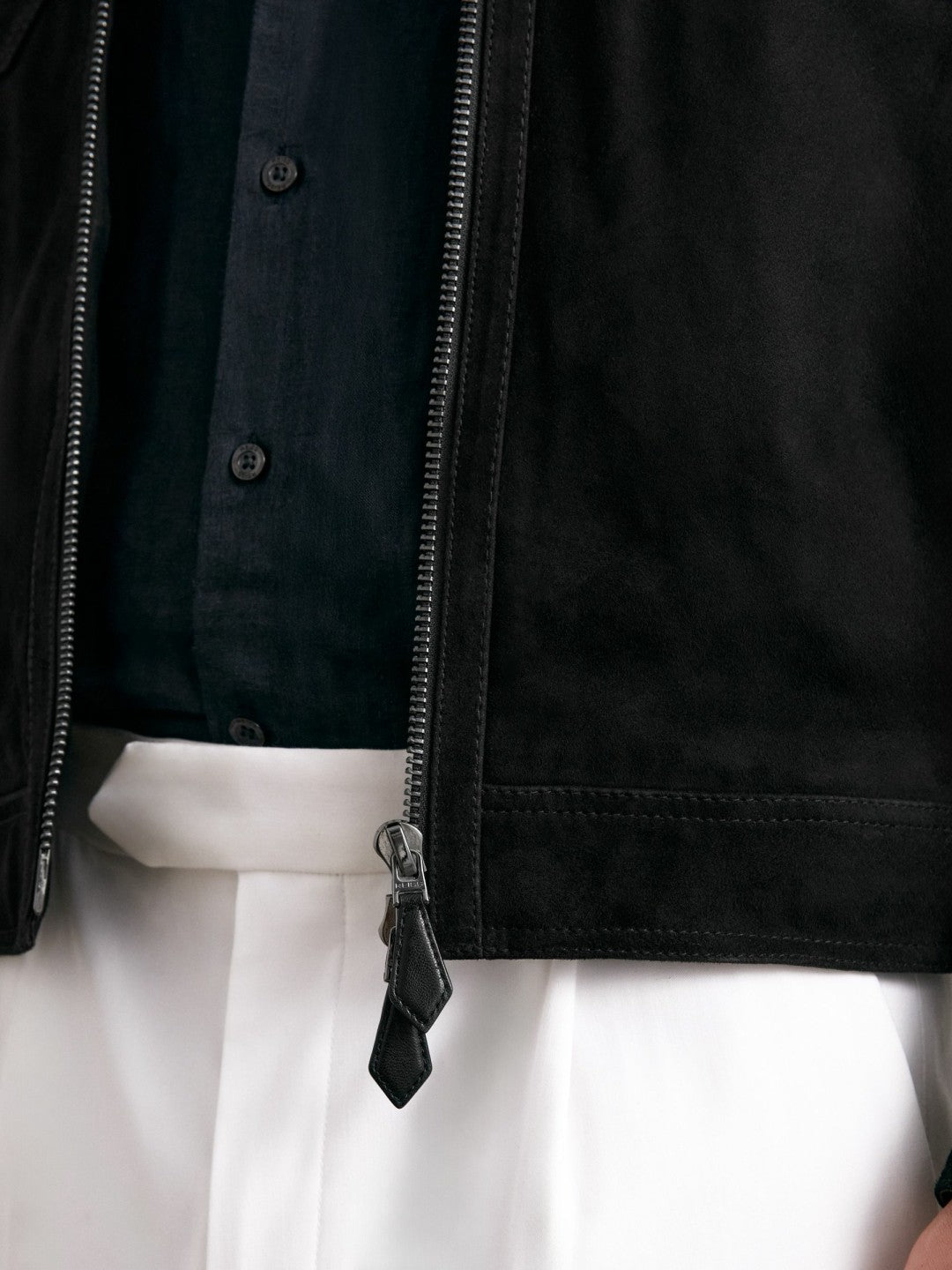 Suede Zip Through Jacket Black | Mens