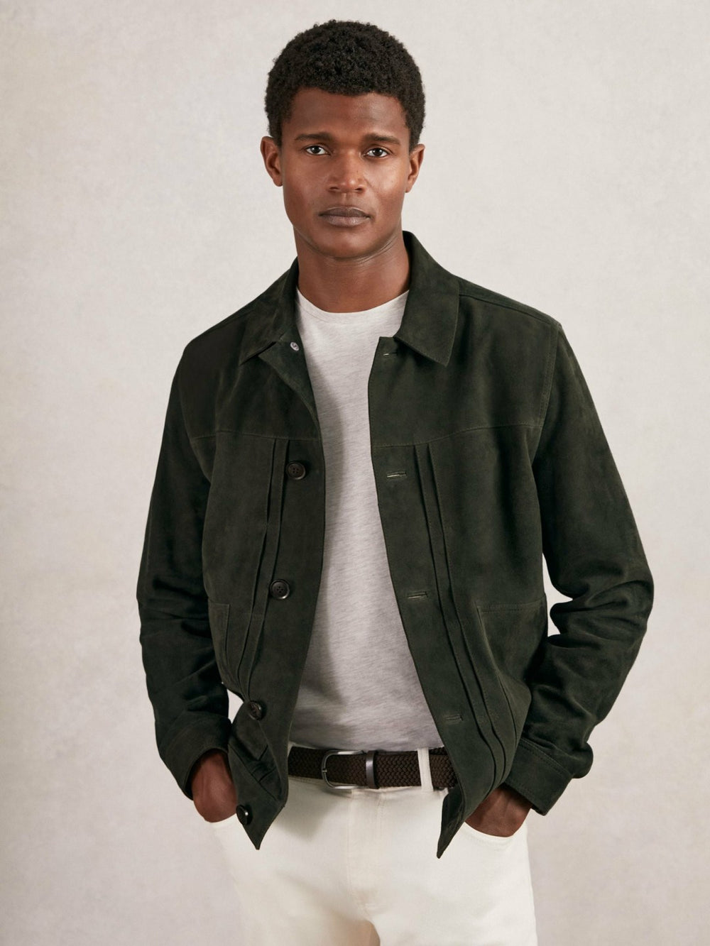Suede Worker Jacket Dark Green | Mens