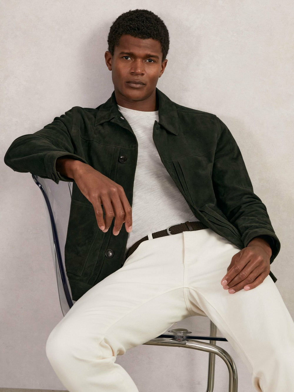 Suede Worker Jacket Dark Green | Mens