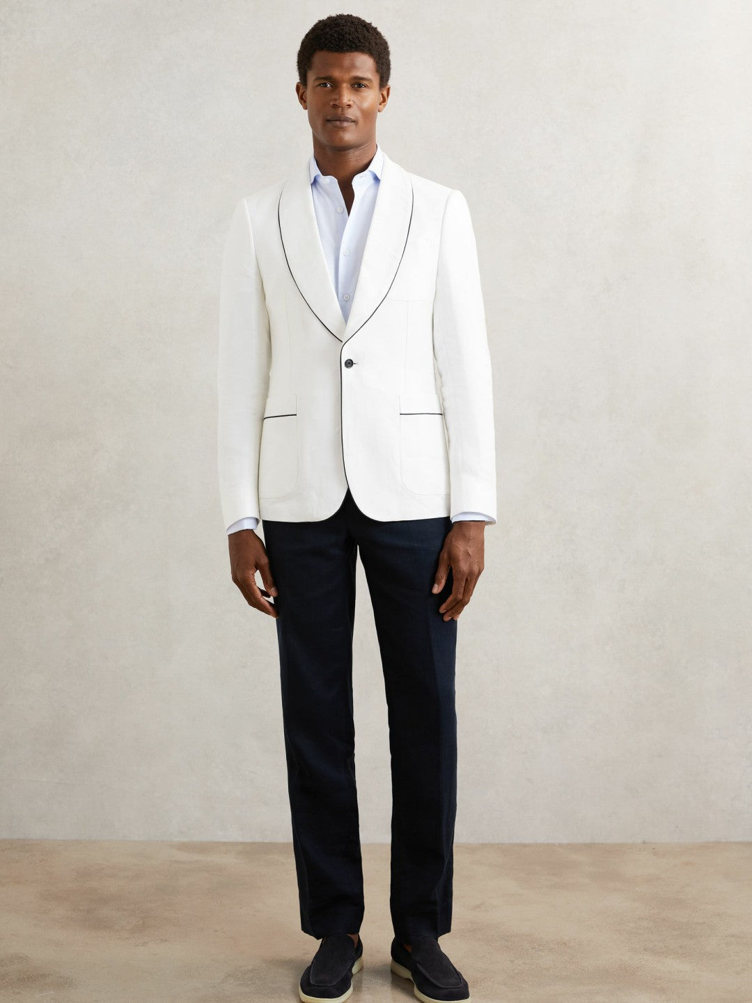 Single-Breasted Blazer with Linen Ivory White | Mens