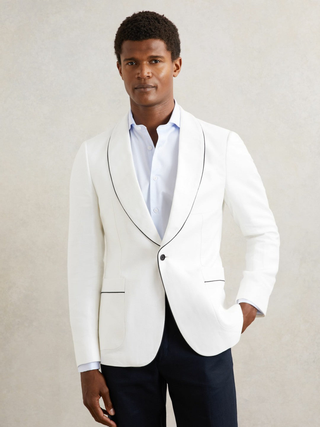 Single-Breasted Blazer with Linen Ivory White | Mens