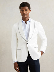 Single-Breasted Blazer with Linen Ivory White | Mens