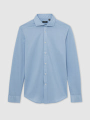 Cotton-Blend Jersey Cutaway-Collar Shirt Soft Blue | Mens