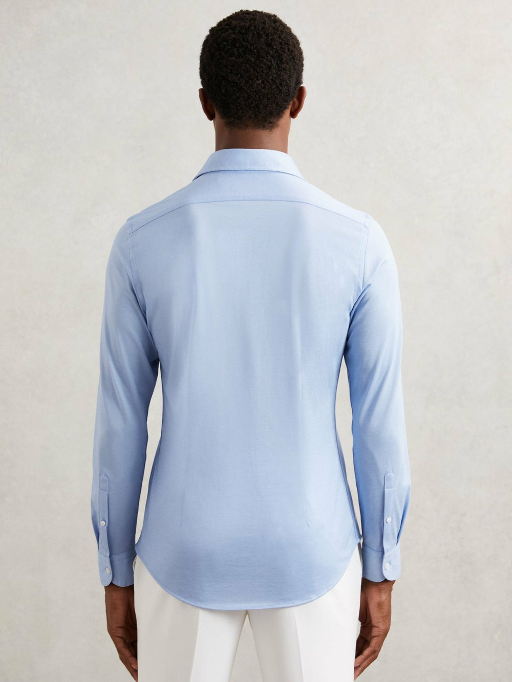 Cotton-Blend Jersey Cutaway-Collar Shirt Soft Blue | Mens