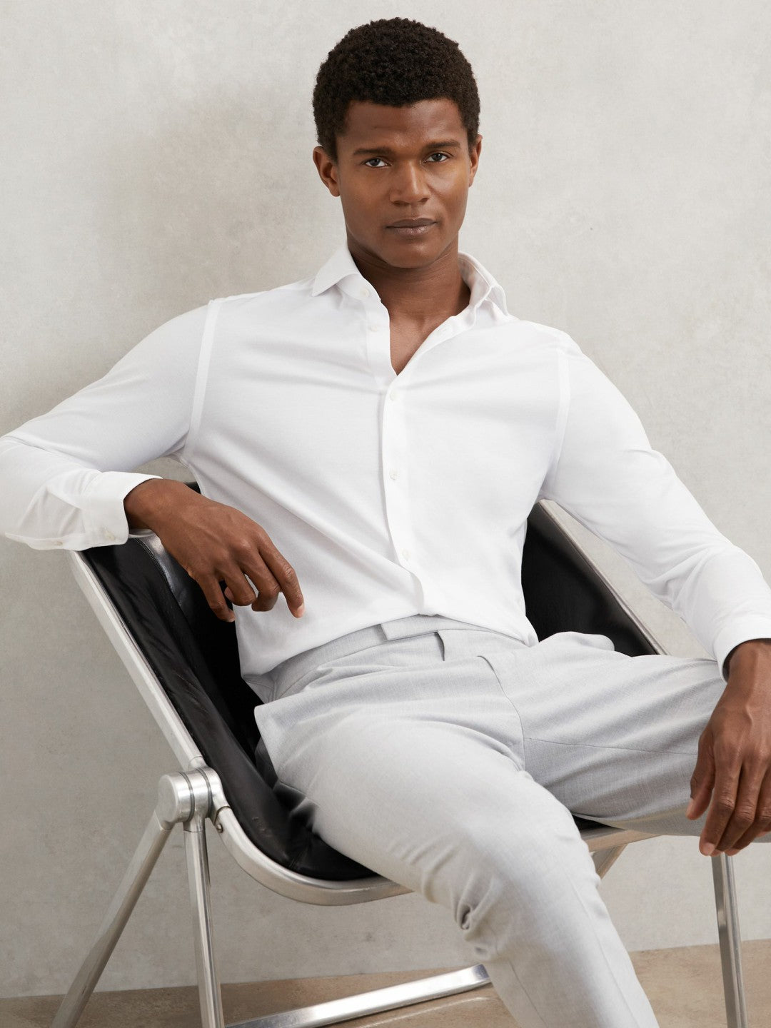 Cotton-Blend Jersey Cutaway-Collar Shirt White | Mens