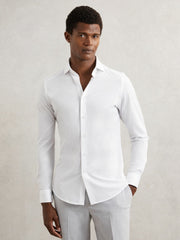 Cotton-Blend Jersey Cutaway-Collar Shirt White | Mens