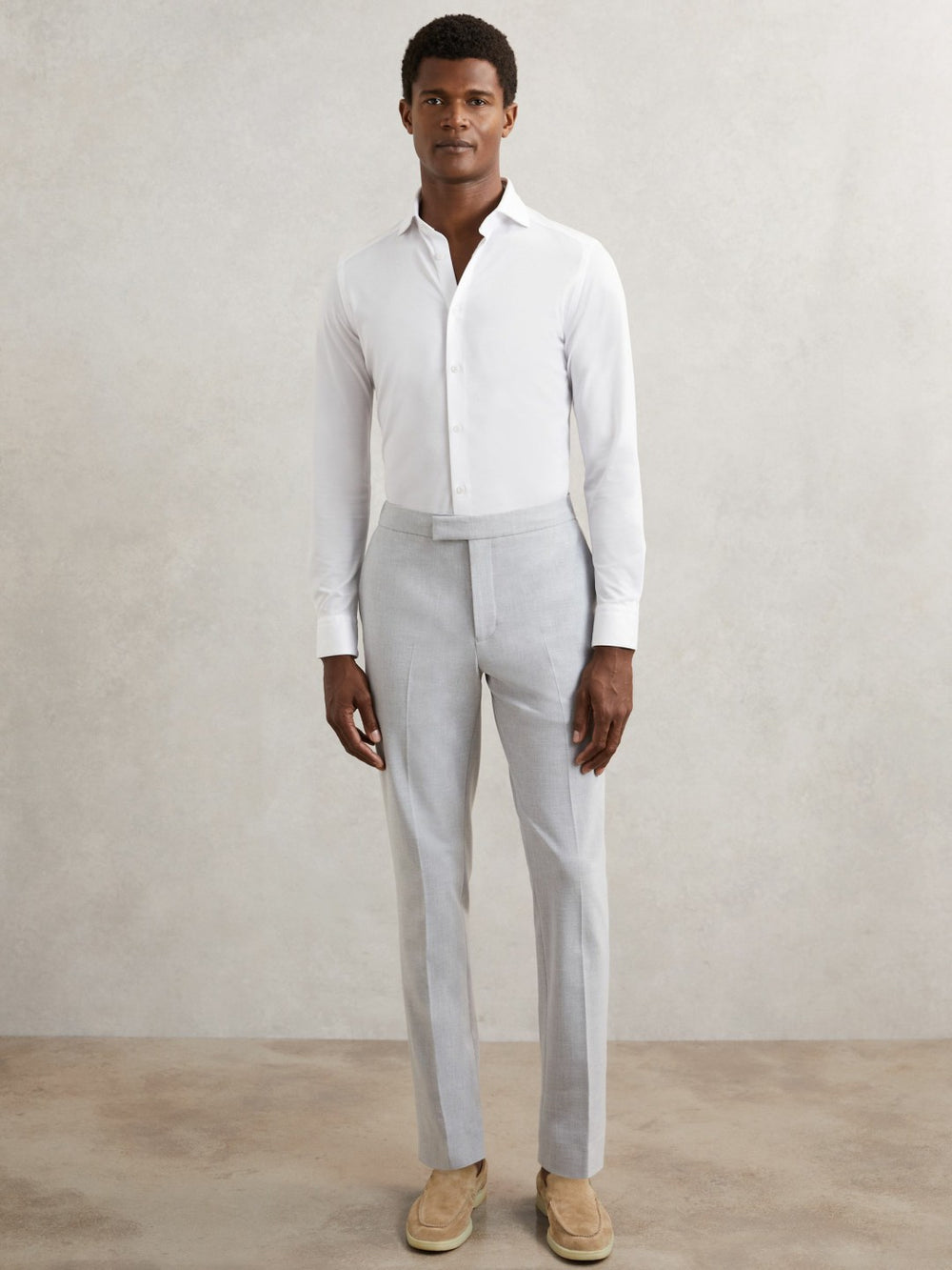 Cotton-Blend Jersey Cutaway-Collar Shirt White | Mens