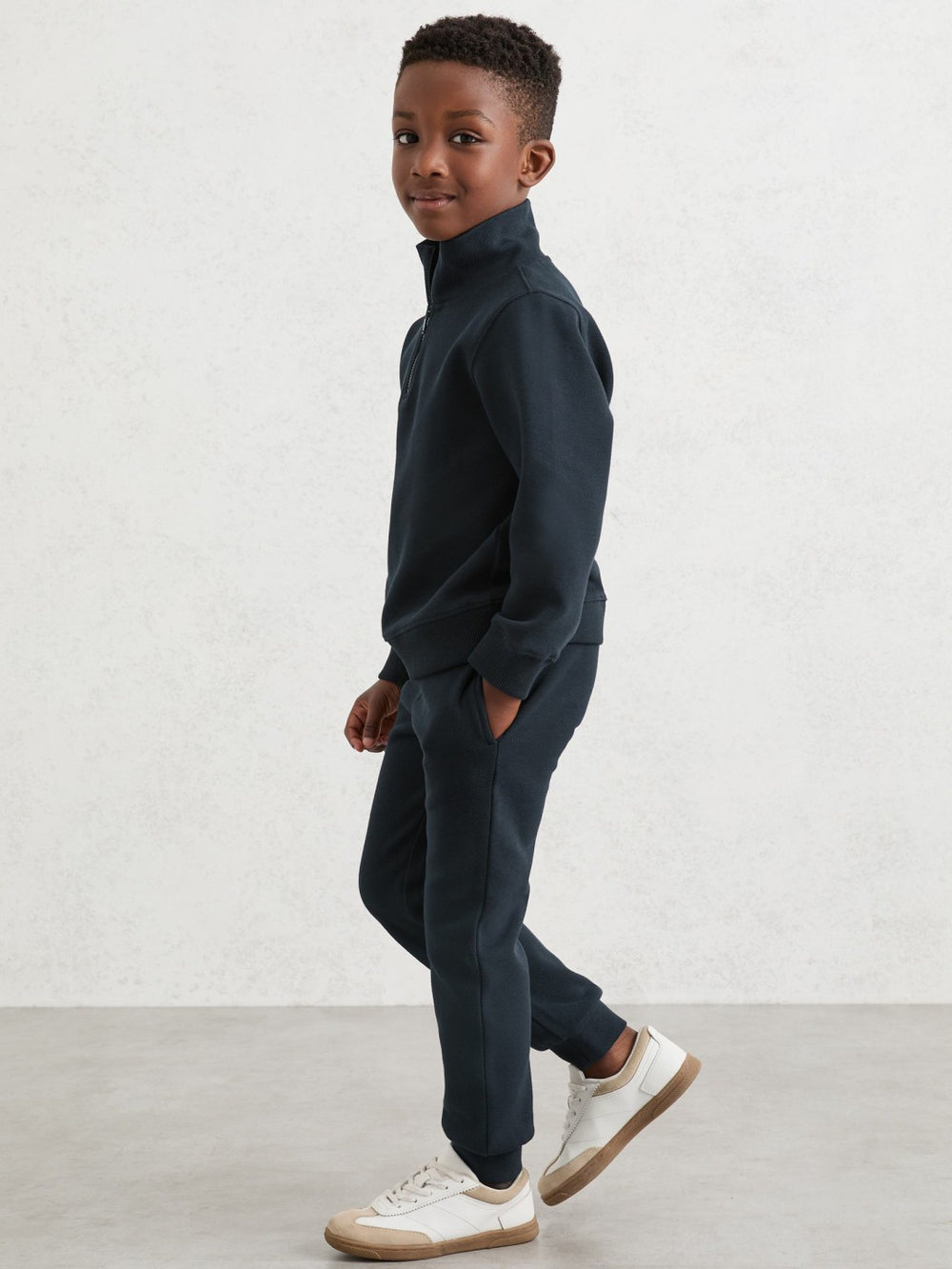 Cotton-Blend Textured Cuffed Joggers Navy | Children