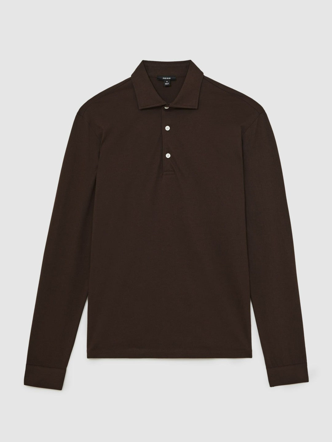 Cotton-Jersey Long Sleeve Polo Shirt Brown | Mens