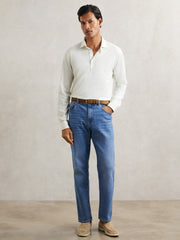 Cotton-Jersey Long Sleeve Polo Shirt White | Mens