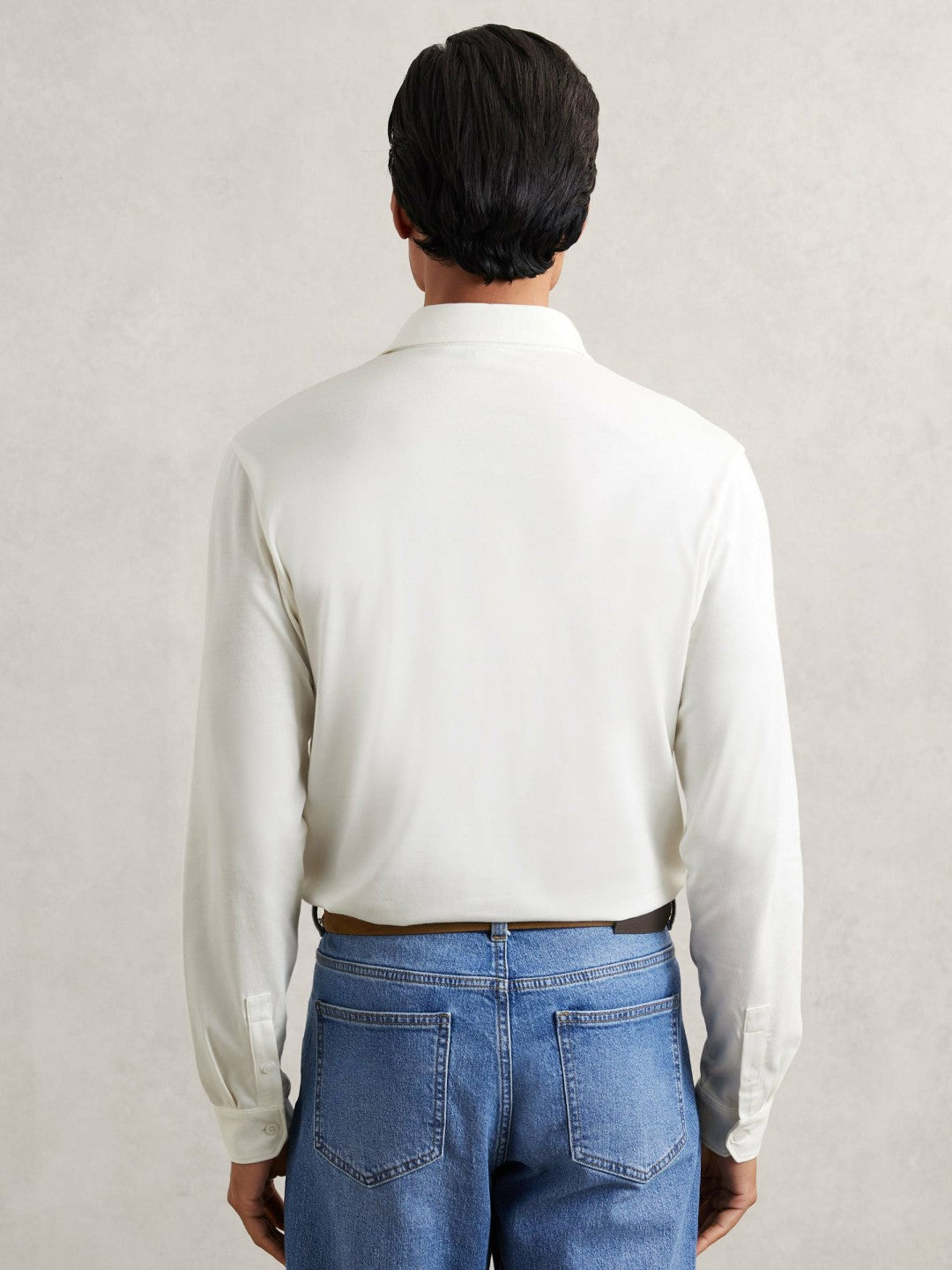 Cotton-Jersey Long Sleeve Polo Shirt White | Mens
