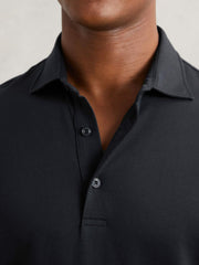 Cotton-Jersey Long Sleeve Polo Shirt Navy | Mens
