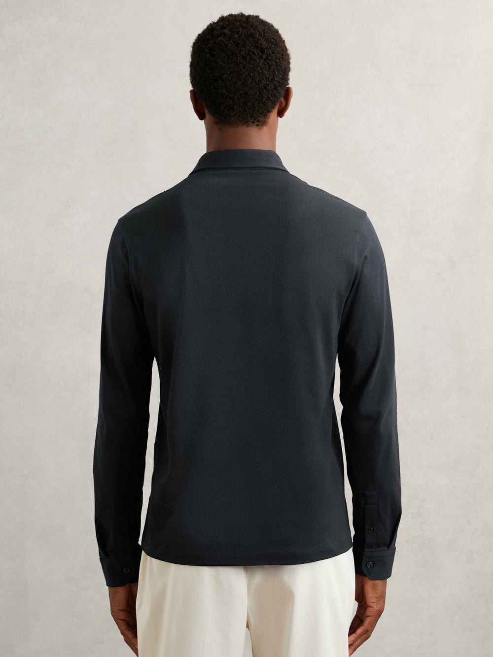 Cotton-Jersey Long Sleeve Polo Shirt Navy | Mens