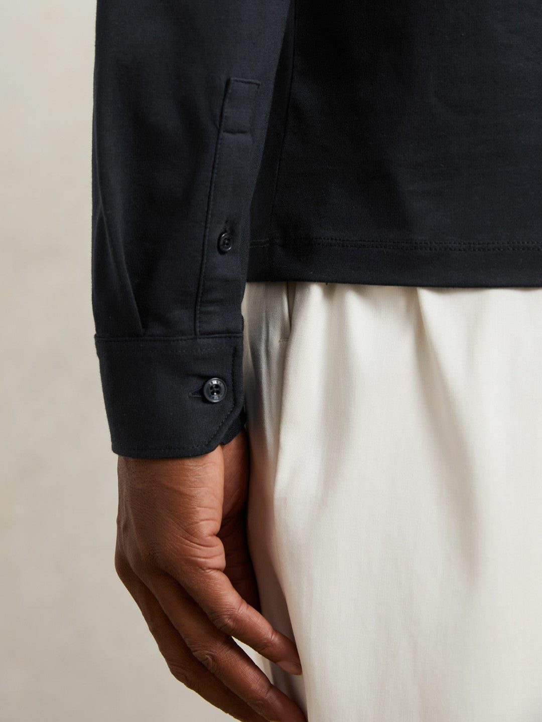 Cotton-Jersey Long Sleeve Polo Shirt Navy | Mens