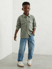 13-14 yrs Waffle-Textured Twin-Pocket Overshirt Sage | Children