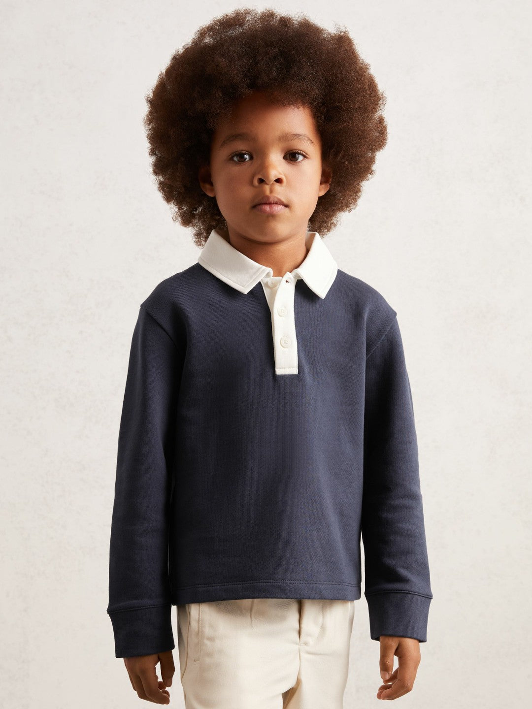 Cotton Half-Button Rugby Polo Shirt Navy/White | Children