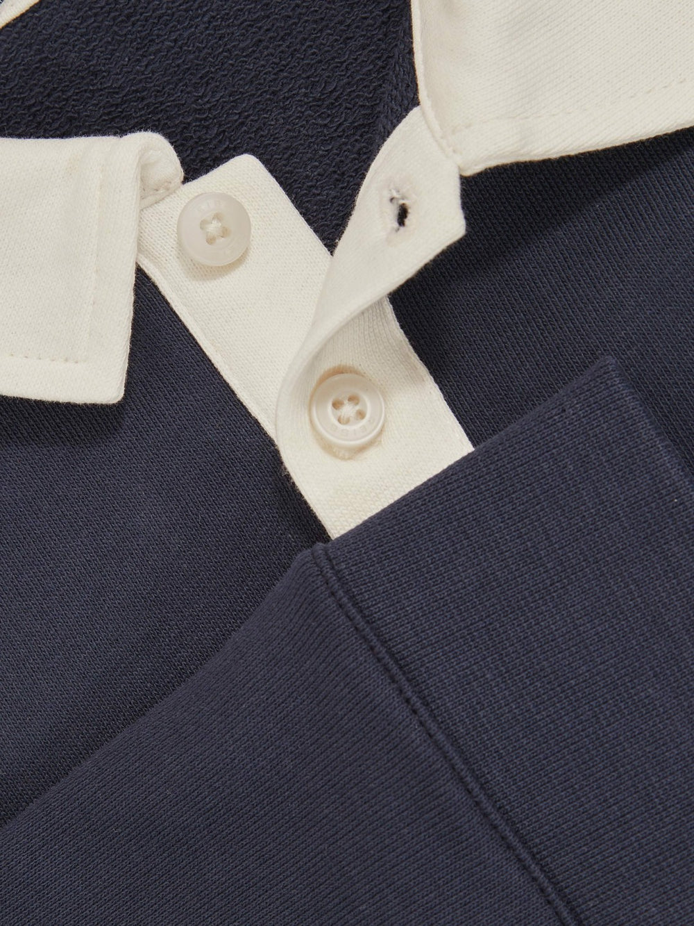 Cotton Half-Button Rugby Polo Shirt Navy/White | Children