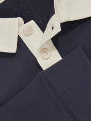 Cotton Half-Button Rugby Polo Shirt Navy/White | Children