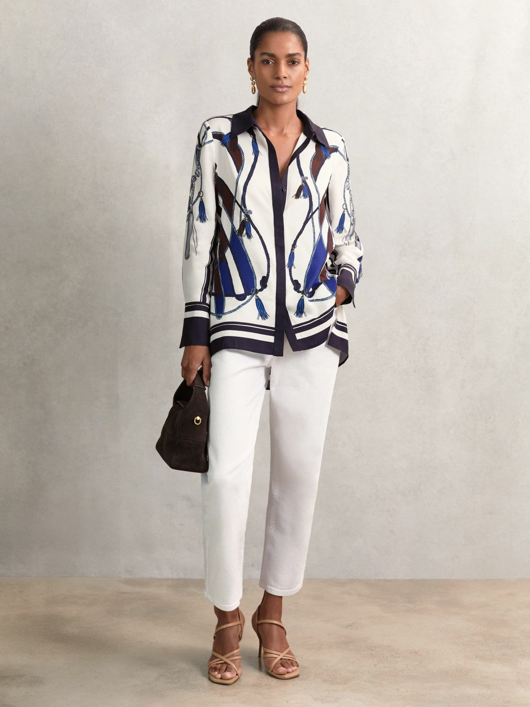 Scarf Print Colourblock Shirt Navy | Womens