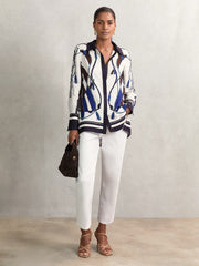 Scarf Print Colourblock Shirt Navy | Womens