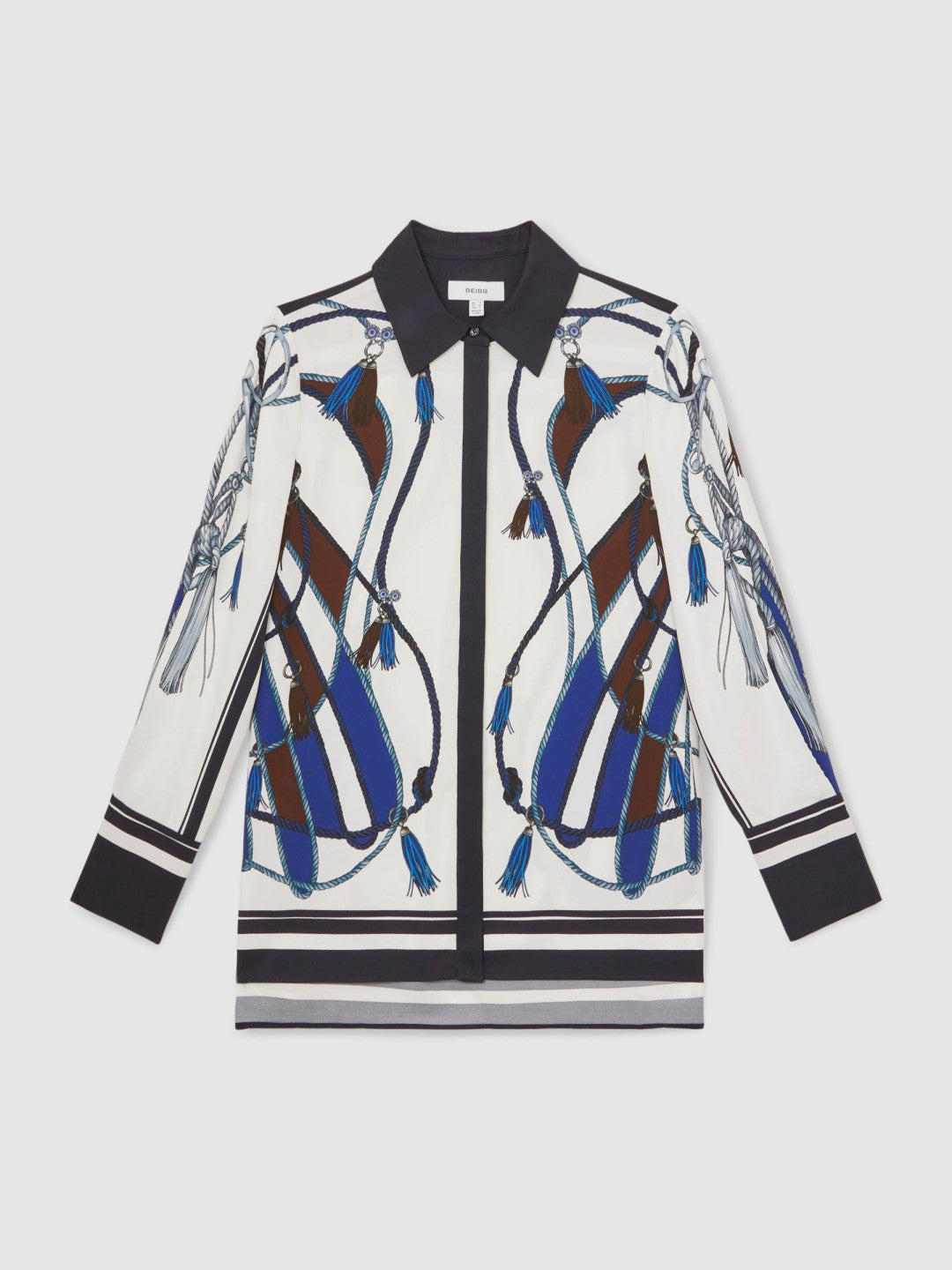 Scarf Print Colourblock Shirt Navy | Womens