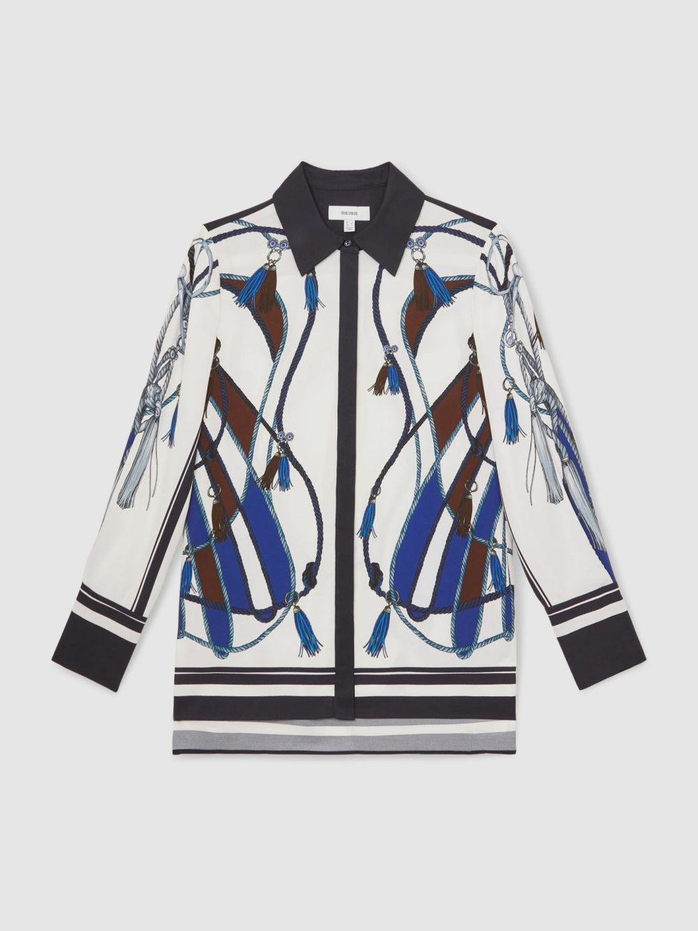 Scarf Print Colourblock Shirt Navy | Womens