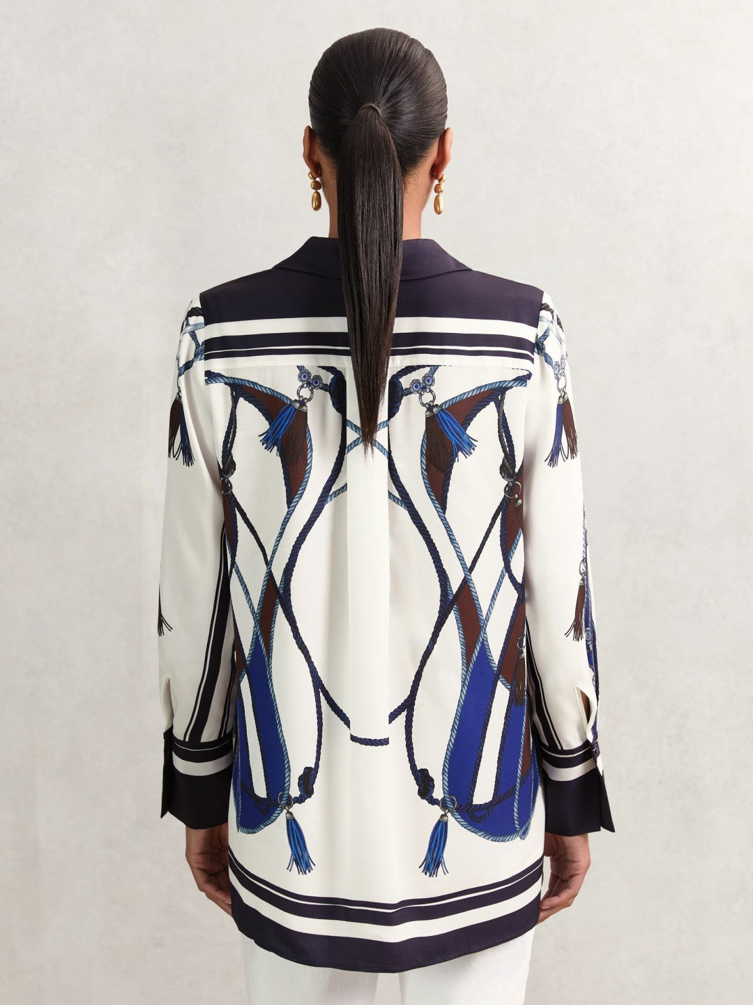 Scarf Print Colourblock Shirt Navy | Womens