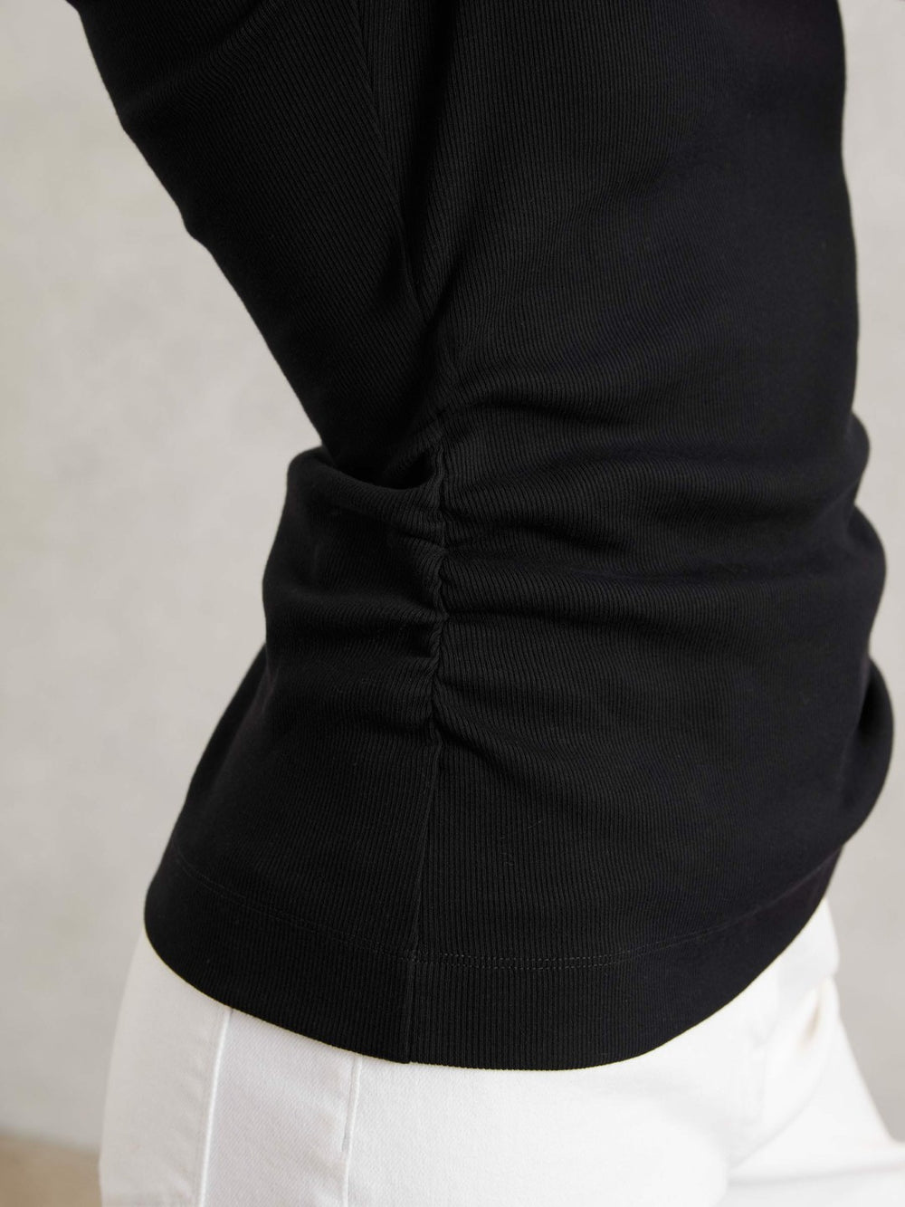 Cotton Long-Sleeve Ruched T-Shirt with Stretch Black | Womens