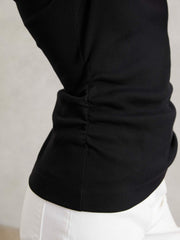 Cotton Long-Sleeve Ruched T-Shirt with Stretch Black | Womens