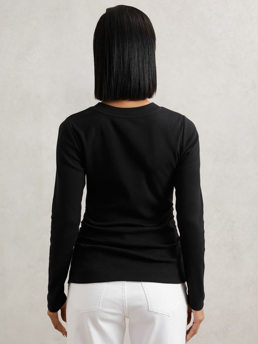 Cotton Long-Sleeve Ruched T-Shirt with Stretch Black | Womens