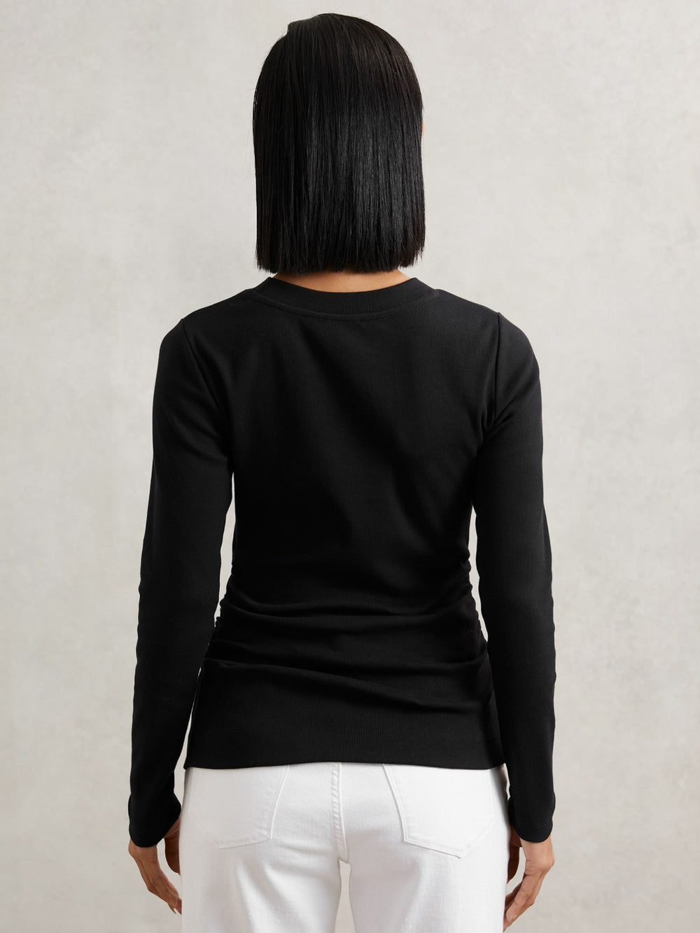 Cotton Long-Sleeve Ruched T-Shirt with Stretch Black | Womens