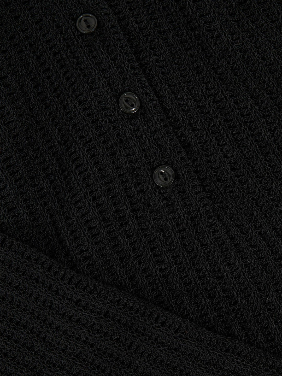 Open-Knit Long-Sleeve Polo Top Black | Womens