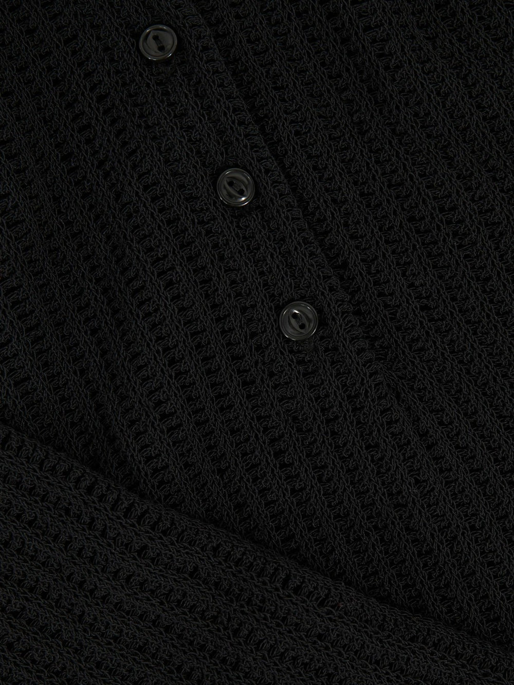 Open-Knit Long-Sleeve Polo Top Black | Womens