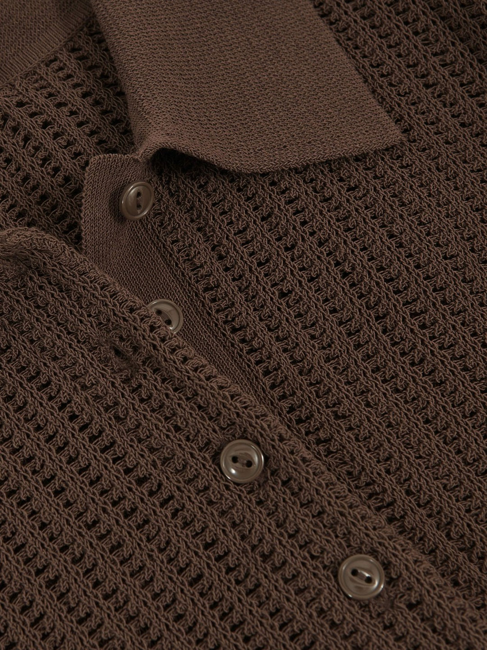 Open-Knit Long-Sleeve Polo Top Chocolate Brown | Womens