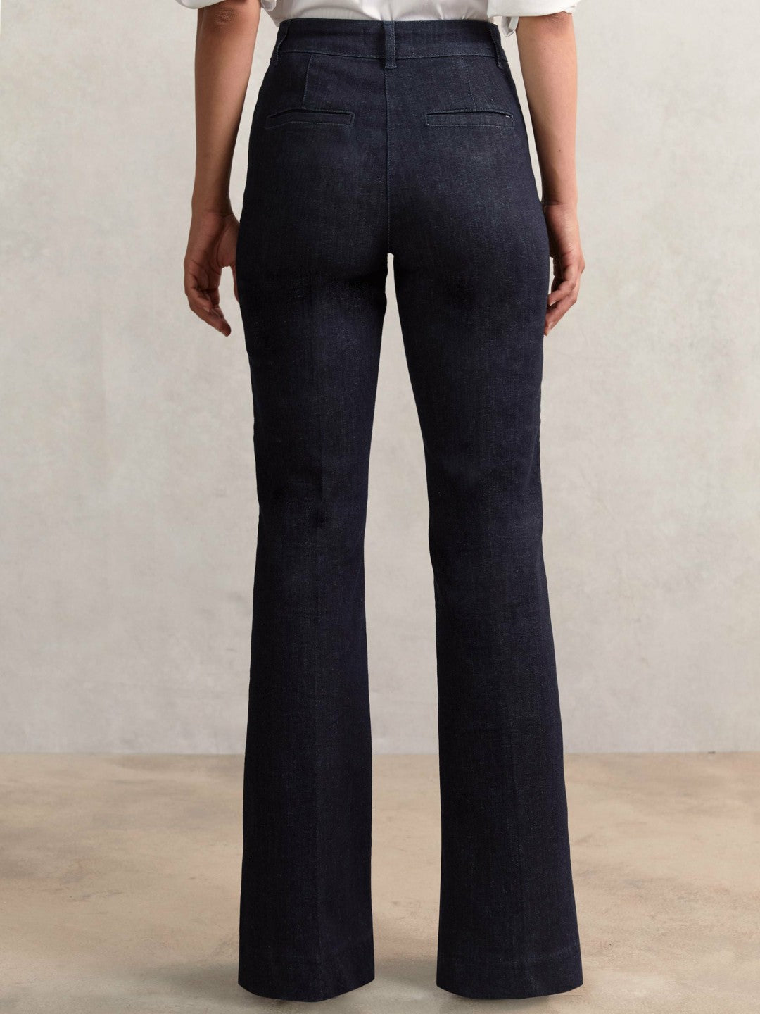 Petite Button-Detail High-Rise Flared Jeans Dark Blue | Womens